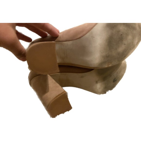 Steve Madden Boots Womens 8 Carusso Tan Leather Peep Toe Block Heel Lace Up - Picture 5 of 6